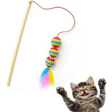 Esranın Dünyası Gökkuşağı Renkli Tüylü Olta Kedi Oyuncağı - 40 cm