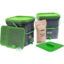 Esranın Dünyası Ikili Set 18 Litre Bokashi Kompost Kovası, Yeşil Kapaklar ve Ekipmanlar