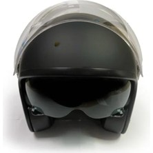 Esranın Dünyası Mat Siyah Vintage Stil Çift Vizörlü Motosiklet Yarım Kask - Xl