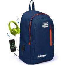 Esranın Dünyası Üç Bölmeli USB Şarjlı Kulaklık Çıkışlı Sırt Çantası - Lacivert