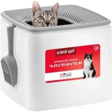 Esranın Dünyası Büyük Boy Üst Girişli Kedi Kumu Kutusu - Beyaz/gri