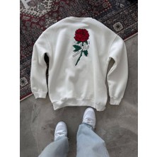 Barış Beauty Unisex Bisiklet Yaka Ön ve Arka Baskılı Sweatshirt - Beyaz