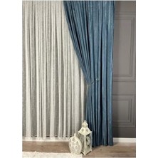 Esranın Dünyası Ekstrafor Büzgü Tek Kanat Pilesiz Düz Fon Perde, Indigo, 50X240 cm