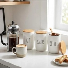 Esranın Dünyası Bambu Kapaklı Seramik Kavanoz Seti - 3'lü