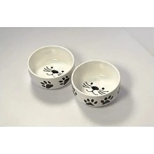 Esranın Dünyası Beyaz Seramik Kedi Mama ve Su Kabı Seti - 2'li