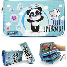 Esranın Dünyası Vegan Deri Üç Bölmeli Kalem Kutusu - Mavi