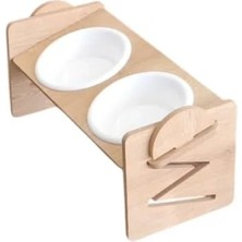 Esranın Dünyası Ayarlanabilir Ahşap ve Plastik Taslı Kedi Köpek Mama ve Su Kabı - Beyaz