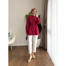 by Nursel Çiçek Kadın Trend Gömlek Yaka Belden Baglamalı Pelerinli Gömlek