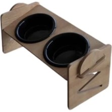 Esranın Dünyası Ayarlanabilir Ahşap ve Plastik Taslı Kedi Köpek Mama ve Su Kabı - Siyah