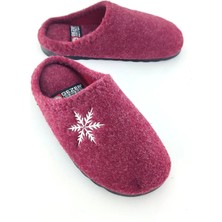 Gezer Kadın Kışlık Keçe  Bordo Renk Kar Tanesi Desenli Misafir, Ev ve Çeyiz Terliği