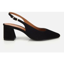 Hotiç 01AYH322070A100 KADIN Süet Deri Siyah Arkası Açık Kalın Topuklu Ayakkabı