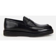 Hotiç Erkek Açma Deri Siyah Kalın Tabanlı Klasik Loafer