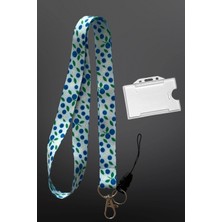 Stormistoretr Yaban Mersini Desenli Boyun Ipi Kartlık Seti | Lanyard Yaka Kartı Askısı + Şeffaf Sert Kartlık