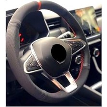 Starseven Renault Megane 4 Uyumlu Alkantara-Karbon Kırmızı Yüzüklü Direksiyon Kılıf