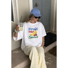 Monila Kadın Premium Kumaş Ekru Baskılı Oversize T-Shirt