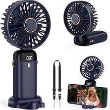 Starseven Mini El Fanı 5 Kademeli Dijital LED Göstergeli Boyun Askılı Mini Klima Vantilatör Lacivert