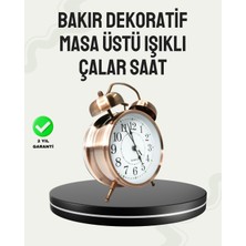 İntora Nostaljik Büyük Boy Metal Masa Saati Bronz Kaplama Yüksek Sesli Alarm