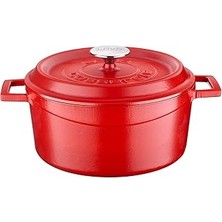 Starseven Lava Metal Spring Serisi - Döküm Tencere, Yuvarlak, 24 Cm, Mat Emaye, Parlak Siyah Taban, Kırmızı