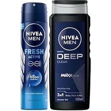 Starseven Men Erkek Deep Dimension Duş Jeli 500ML Sprey Deodorant Fresh ACTIVE150ML, Bohça Çeyiz Seti