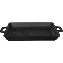 Starseven Lava Metal Döküm Izgara Tava, Metal Kulplu, 26X32CM, Siyah