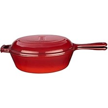 Starseven Lava Döküm Combo Derin Tava / Saplı Tencere Kızartma Tavası, Metal Saplı Kapaklı, 26CM, Kırmızı