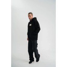 Gacha Unisex Kapşonlu Uzun Kol Patchli Nakışlı Sweatshirt - Siyah