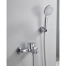 Butik Mey Ithalat® 4 Kademeli Krem Duş Seti El Duşu Başlığı Spiral Hortum ve Duvar Askısı