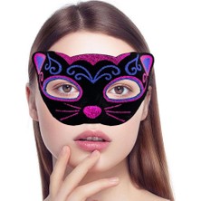 Epilons Mey Ithalat® Siyah Kadife Kaplama Üzeri Pembe Mavi Sim Işlemeli Kedi Maskesi 20X13 cm