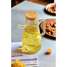 LTG Nova Egonex Bambu Kapaklı Cam Yağdanlık Vakumlu Borosilikat Cam Sirkelik Zeytinyağı Şişesi Yağlık