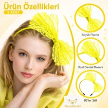 Aylina Mey Ithalat® 80’ler 90’lar Neon Sarı Dantel Taç Fiyonklu