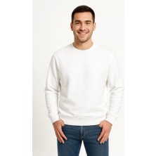 Moda Loris Erkek Üç Iplik Düz Bisiklet Yaka Sweatshirt - Beyaz