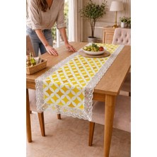 Rona Home Lüks Runner Sarı Yıldız Desenli Danteli Şık Dekoratif Masa Ranırı (Runner)