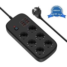 Derin Stok Termal Akım Korumalı 6’lü Priz 4x USB 2x Type-C Çıkışlı Grup Priz Çoğaltıcı (3500W) Siyah