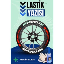 Bombtire 16 Adet Kırmızı Şeritli Motosiklet ve Otomobil Lastik Yazısı Sticker Arma BOMBNEW3167
