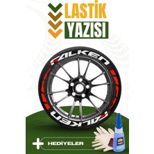 Bombtire Falken Yazılı Kırmızı Şeritli Motosiklet ve Otomobil Lastik Yazısı Sticker Yapıştırma