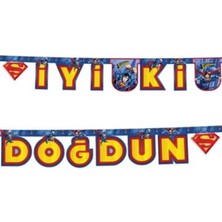 Design Superman Temalı Rengarenk Iyiki Doğdun Yazılı Flama Bayrak Süsleme 2 Metre