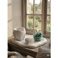 Doğal El Yapımı Dekoratif Beton Obje ve Bubble Mum Seti - 4’lü Estetik Set