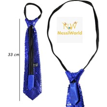 Mey İthalat Mey Ithalat® Mavi Pul Payetli Işıltılı Parti Kravatı 33 cm