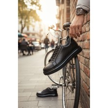 Enoch Prestij Serisi Siyah Mikro Hava Kanallı Yüksek Taban Ayakkabı