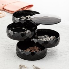 Sb Shopping 360 Derece Dönebilen 4 Katlı Takı - Toka - Küpe-Bileklik Organizer - Siyah