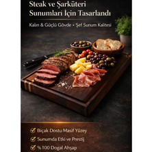 Masif Ceviz & Dişbudak Çizgili El Yapımı Kesme Tahtası, Sunum Tahtası – Premium Steak Servis