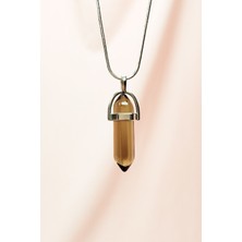 Dumanlı Kuvars Doğal Taşı Zincirli El Yapımı Tasarımlı Kolye Uç: 3,5 cm Zincir: 20 cm Kutulu