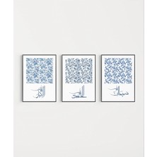 Vogloo Elhamdülillah – Maşallah – Sübhanallah Mavi Desenli 3’lü Duvar Poster Seti