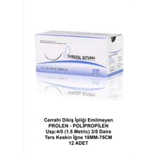 Atel-San Cerrahi Dikiş Ipliği Emilmeyen Prolen - Polipropilen Usp:4/0 (1.5 Metric) 3/8 Daire - Ters Keskin Iğne 18MM-75CM 12 Adet