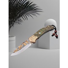 Altın Işlemeli Gravürlü N690 Böhler Çelik Stabilize Kabzeli Erkekler Için Özel Gün Hediyesi