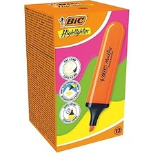 Starseven Bic Marking Flat Higlighter Fosforlu Kalem 12'li Kutu, Turuncu Fosforlu Kalem, Su Bazlı, Hızlı