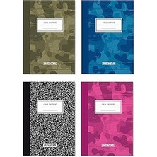 Starseven Meteksan Kamuflaj Desen A4 Okul Defteri, 80 Yaprak Çizgili 4'lü Paket