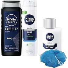 Starseven Men Erkek Deep Dimension Duş Jeli 500ML, Hassas Tıraş Jeli Tıraş Sonrası Balsam 100ML, Lif Hediy
