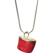 Mercan Doğal Taşı Zincirli El Yapımı Kolye Uç: 1,5 cm Zincir: 20 cm Kutulu