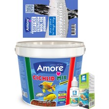 Amore Cichlid Mix Granül 3kg Kova Balık Yemi, 100GR Akvaryum Elyafı, Bakteri Kültürü